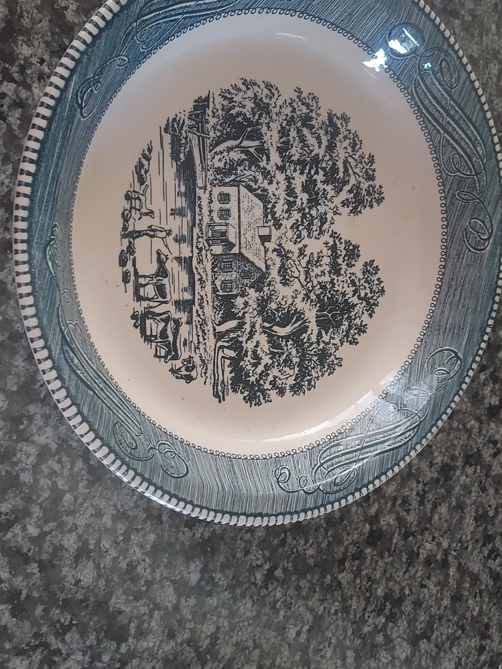 Blue Scenic Stoneware Dinner Plate - Classic Farmhouse Design